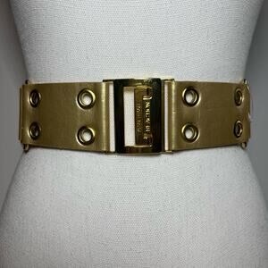 Kenneth Cole Reaction Gold Faux Leather Belt Stretch Cinch Size Medium Large